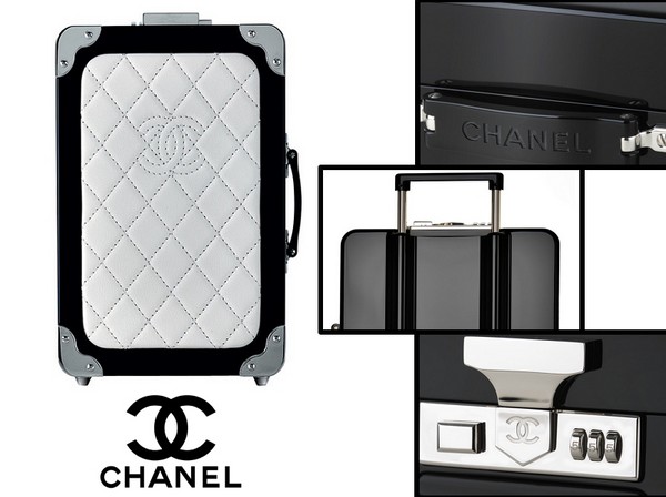 Ceļu zvani: čemodānu ratiņi Minaudiere no Chanel